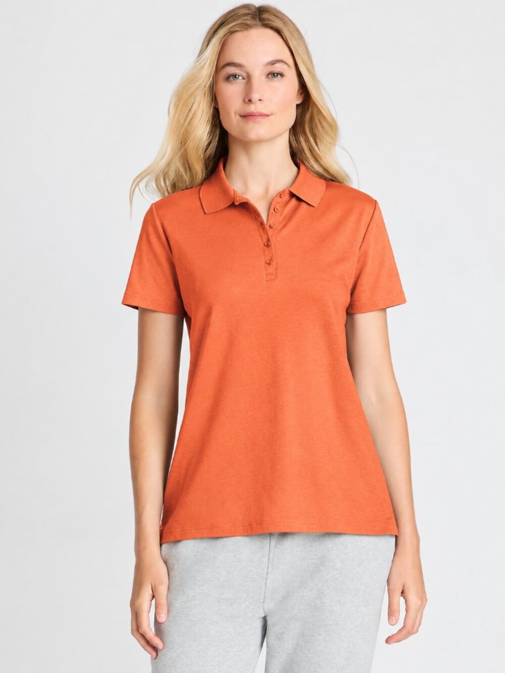 2/$30 Lands' End Women's Supima Cotton Polo Shirt Orange Medium #A4442